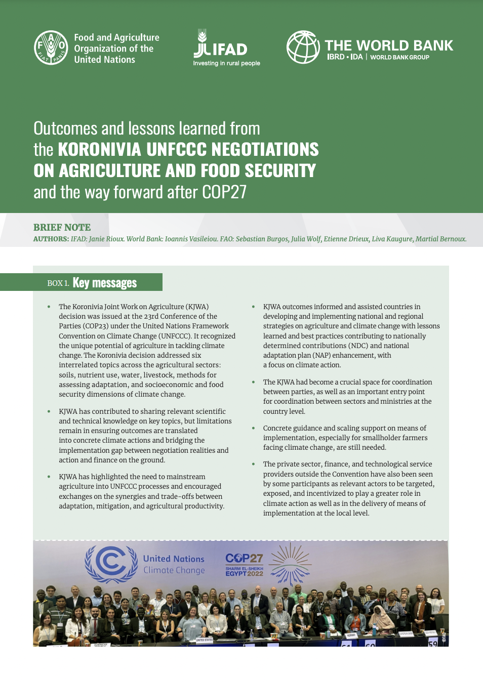 Outcomes and lessons learned from the KORONIVIA UNFCCC NEGOTIATIONS ON AGRICULTURE AND FOOD SECURITY and the way forward after COP27